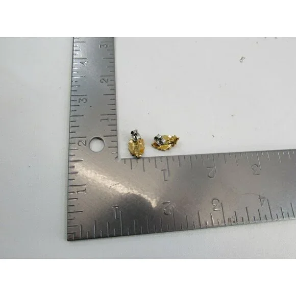 Vintage Art Co Rust Leaf Enamel Pierced Earrings Goldtone Gold Tone 51611 - Picture 5 of 5